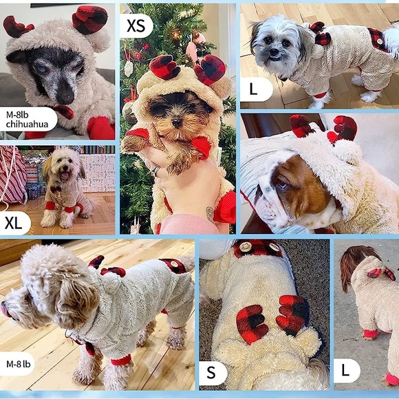 KYEESE Dog Pajamas Reindeer Christmas  Bowtie Red plaid Pet Pajamas sz M NWT - Picture 5 of 12
